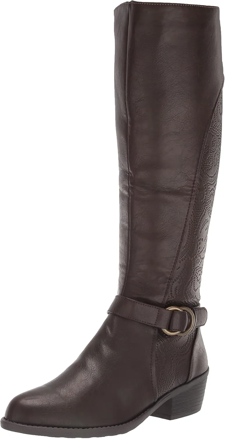 Easy Street Women's Luella Knee High Boot, Brown/Brown Embossed/Gore, 8.5