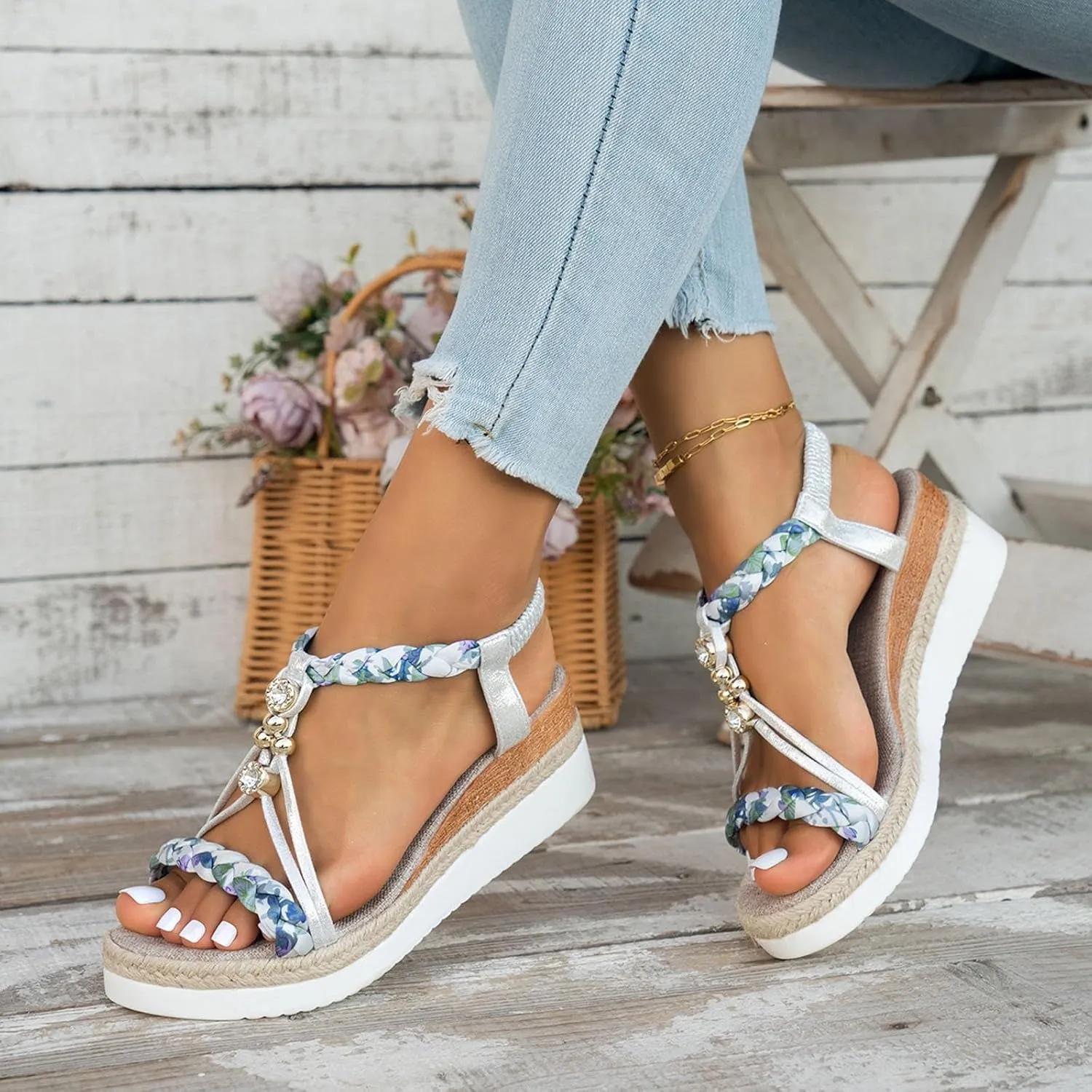 Eduavar Sandals Women Open Toe Buckle Ankle Strap Espadrilles Flatform Wedge Casual Sandal for Dressy Casual Summers Beach