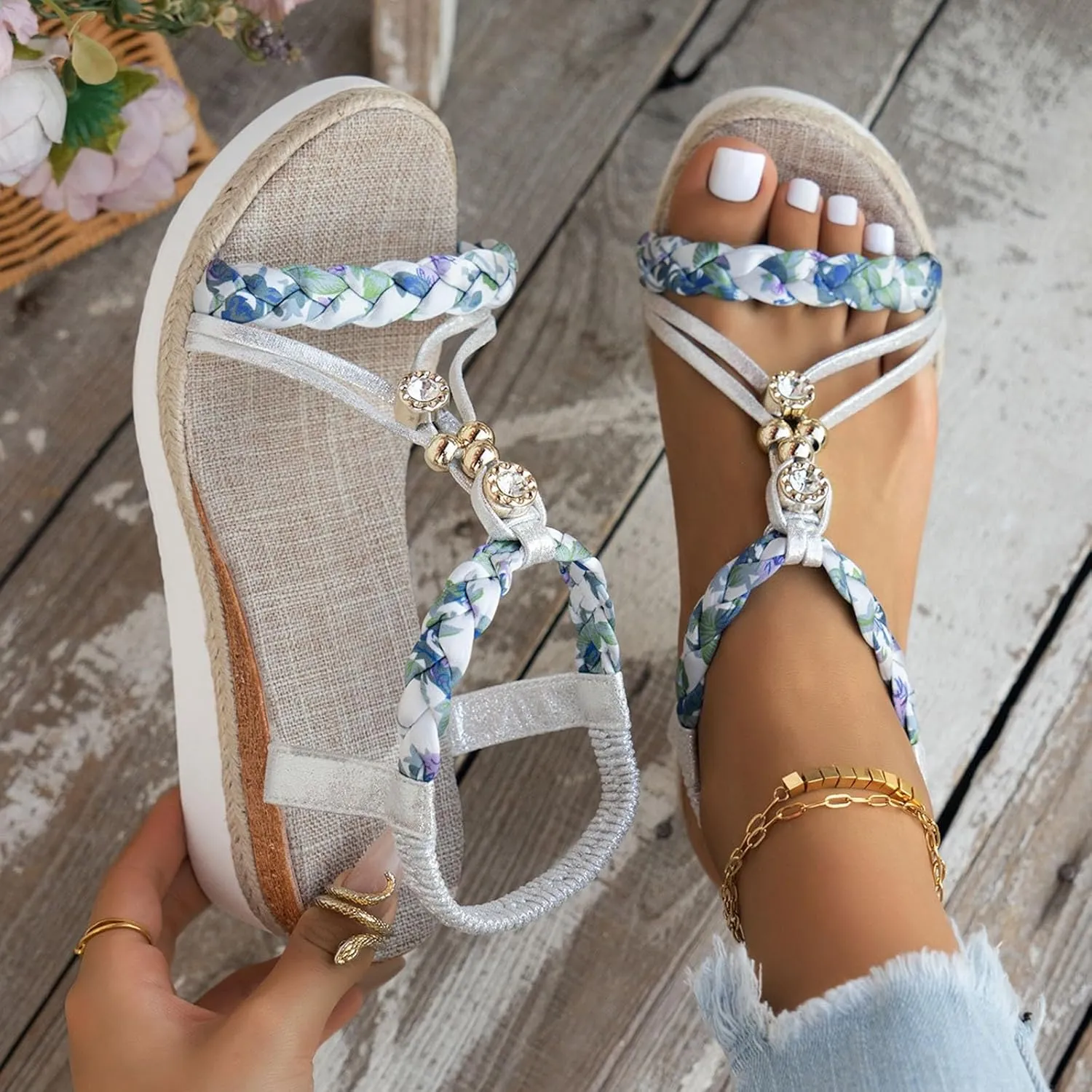 Eduavar Sandals Women Open Toe Buckle Ankle Strap Espadrilles Flatform Wedge Casual Sandal for Dressy Casual Summers Beach
