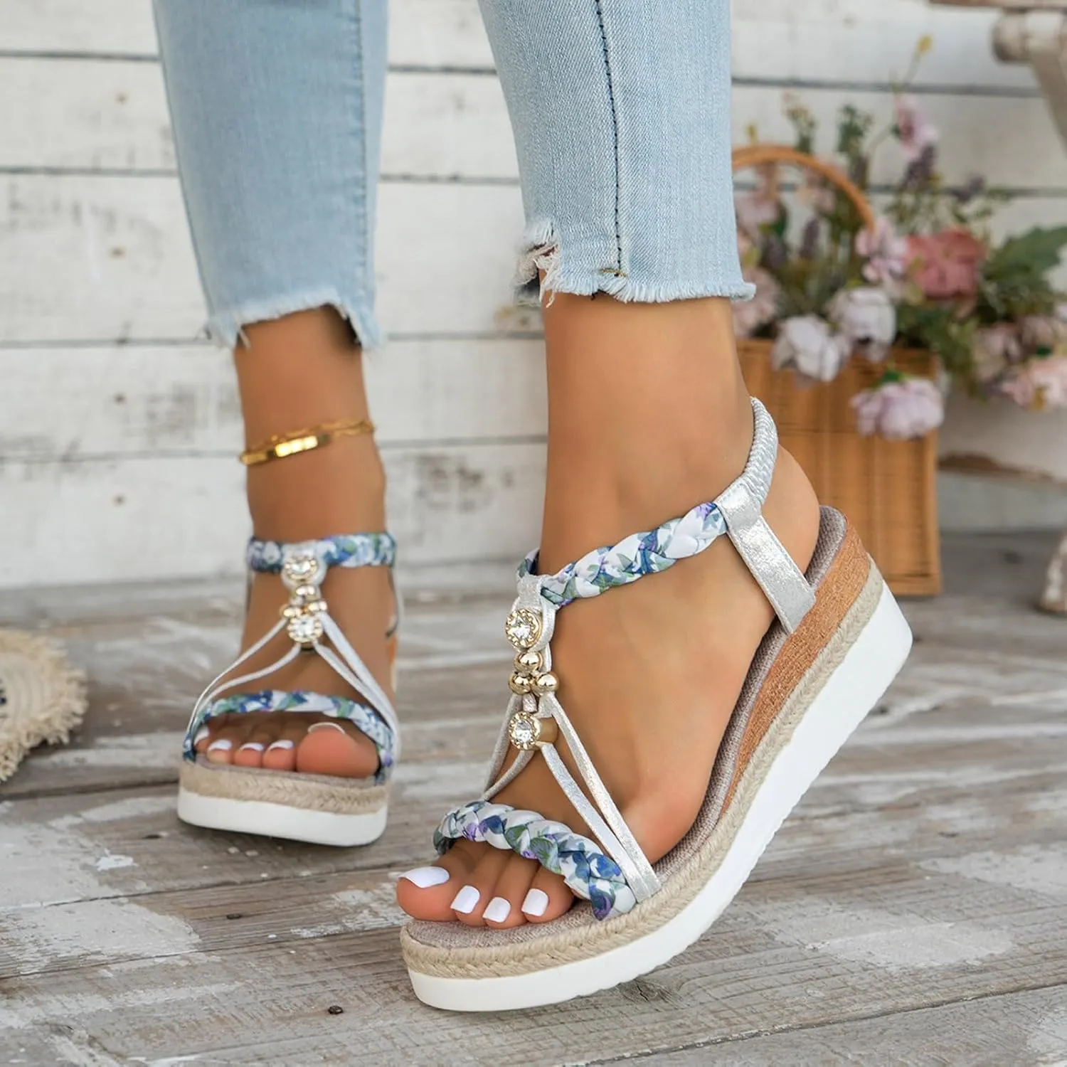Eduavar Sandals Women Open Toe Buckle Ankle Strap Espadrilles Flatform Wedge Casual Sandal for Dressy Casual Summers Beach