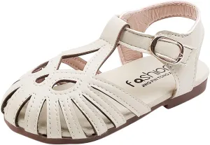 EnJoCho Girls Sandals,Girls Summer Shoes Fashion Solid Color Soft Sole Toe Cap Hollow Sandals Cute Closed Toe Flats