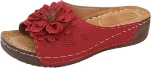Flowers Orthopedic Sandals for Women Arch Support Fish Mouth Open Toe Leather Slippers Wedge Platform Sandal