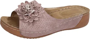 Flowers Orthopedic Sandals for Women Arch Support Fish Mouth Open Toe Leather Slippers Wedge Platform Sandal