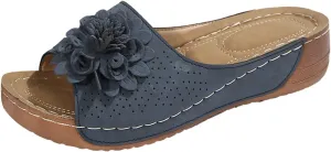 Flowers Orthopedic Sandals for Women Arch Support Fish Mouth Open Toe Leather Slippers Wedge Platform Sandal
