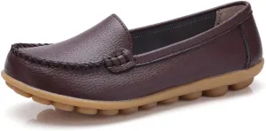 FolHaoth Womens Leather Loafers Comfortable Slip On Flats Casual Shoes Round Toe Moccasins Wild Walking Nurse Breathable Driving Fashion Soft Shoes