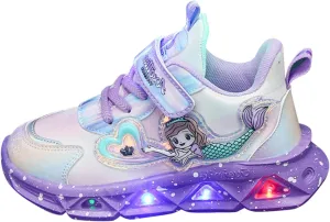 Generic Kids Girls Light Up Mermid Pattern Sneaker Hook Loop Thick Bottom Non Slip Sports Shoes Fashion Casual Shoes