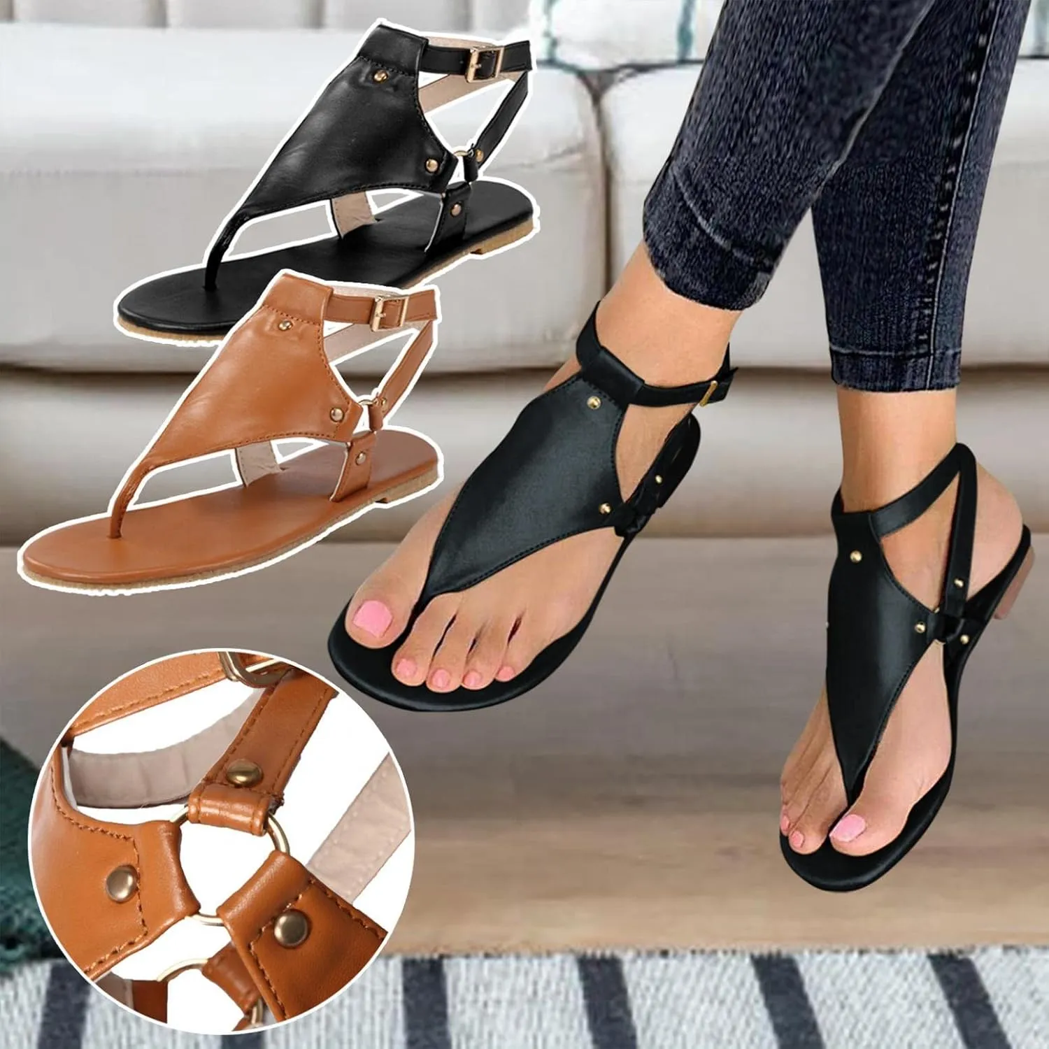 Gibobby Sandals for Women Comfy Flat Summer Casual Elastic Flat Sandals Summer Beach Vocation Ankle Strap Flip Flop