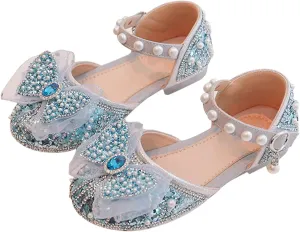 Girl Shoes Autumn New Little Girl Fashionable Princess Shoes Bow Soft Sole Baby Cool Single Shoes Baby Girl Dress Shoes (Blue, 9 Toddler)
