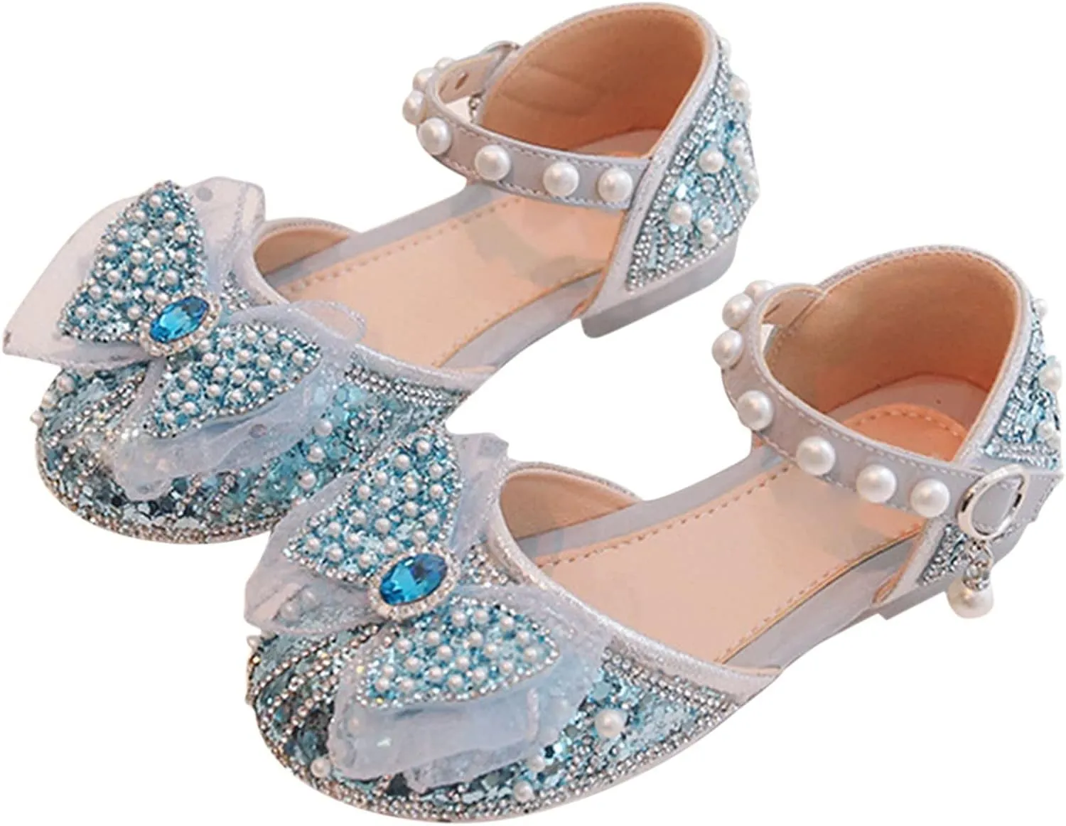 Girl Shoes Autumn New Little Girl Fashionable Princess Shoes Bow Soft Sole Baby Cool Single Shoes Baby Girl Dress Shoes (Blue, 9 Toddler)