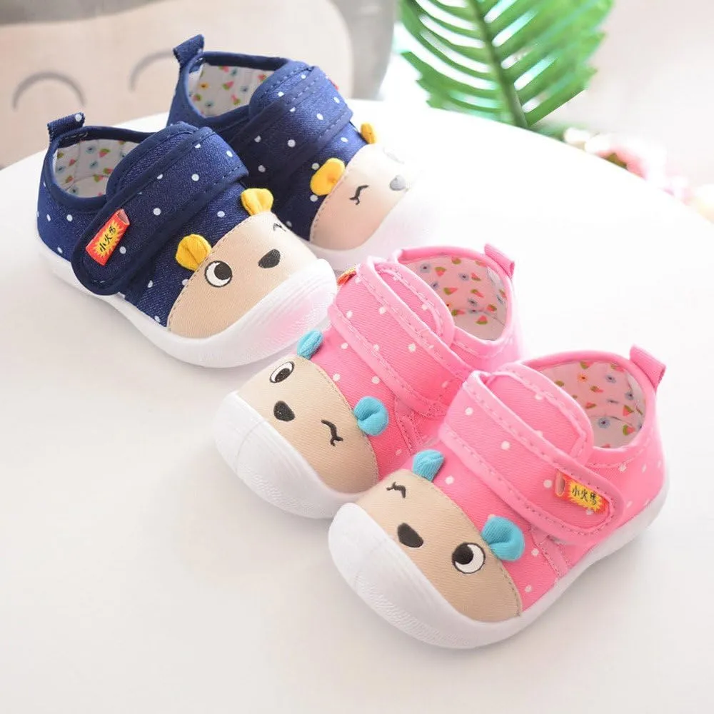 Girl Squeaky Cartoon Sole Shoes - Kid's Soft Slip On's (Pink, 12-18 Months)