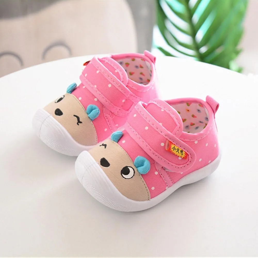 Girl Squeaky Cartoon Sole Shoes - Kid's Soft Slip On's (Pink, 12-18 Months)
