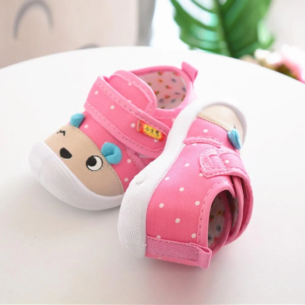Girl Squeaky Cartoon Sole Shoes - Kid's Soft Slip On's (Pink, 12-18 Months)