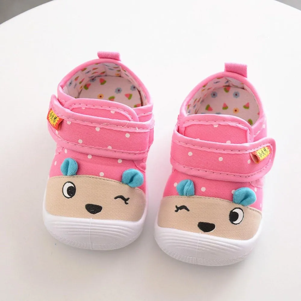 Girl Squeaky Cartoon Sole Shoes - Kid's Soft Slip On's (Pink, 12-18 Months)