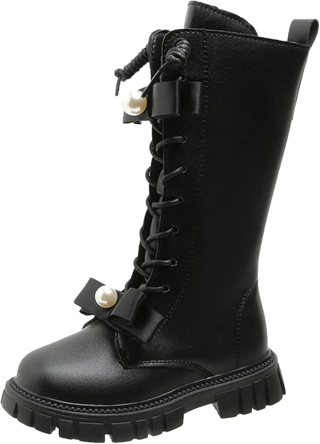 Girls Boots Lace Up Mid Calf Boots Fashion Faux Leather Boots Breathable Warm Winter Boots Cute Dress Shoes for Girls