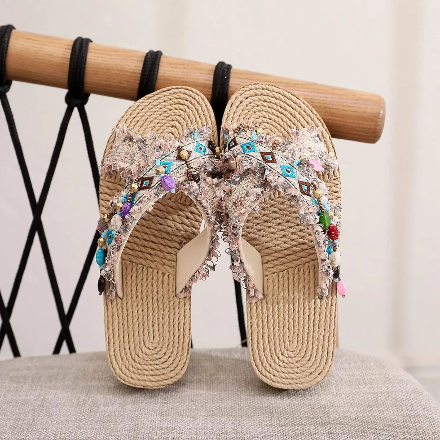 Girl's Summer Woven Slippers Flat Thick Bottom Light Ethnic Tassel Boho Slippers Sandals Kids Summer Slippers Boys