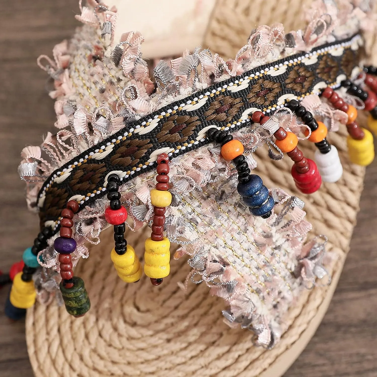 Girl's Summer Woven Slippers Flat Thick Bottom Light Ethnic Tassel Boho Slippers Sandals Kids Summer Slippers Boys