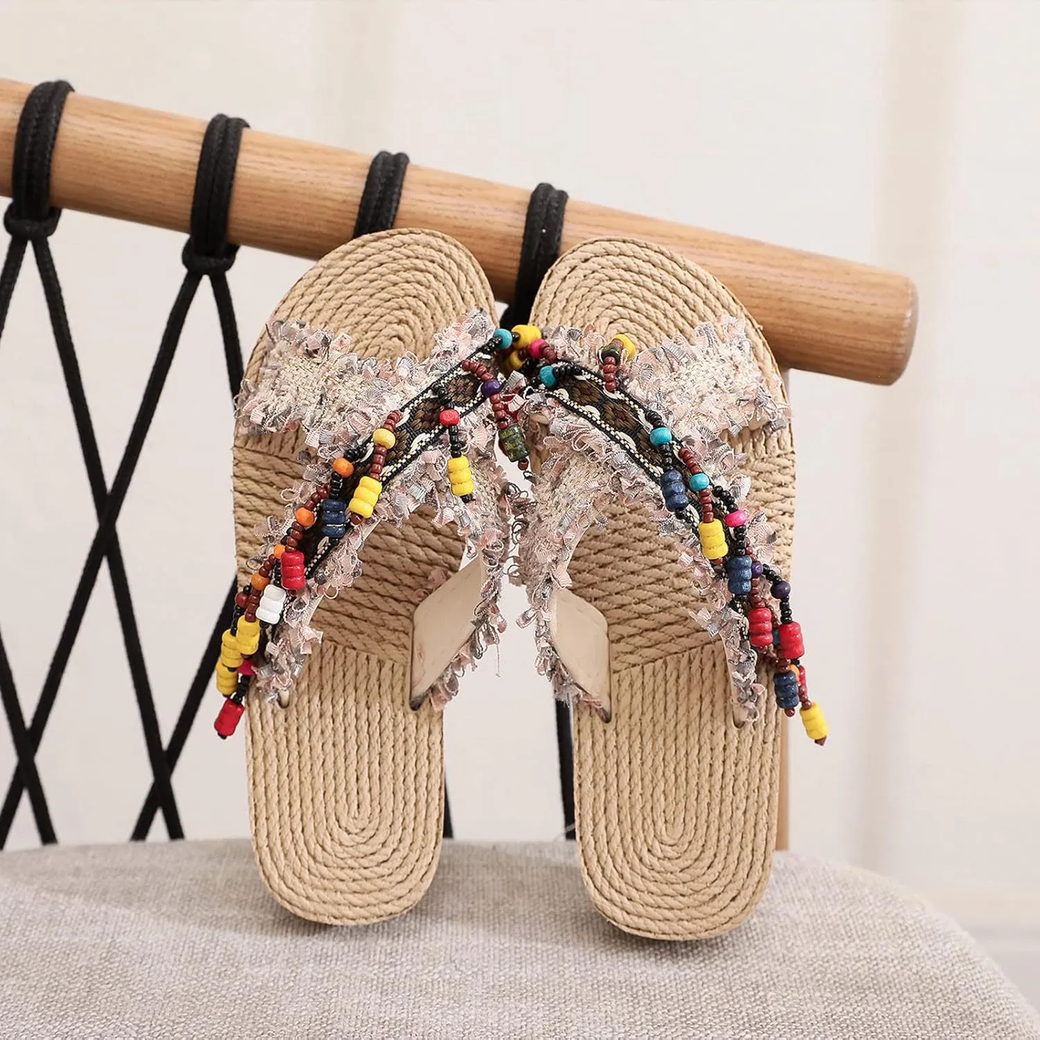 Girl's Summer Woven Slippers Flat Thick Bottom Light Ethnic Tassel Boho Slippers Sandals Kids Summer Slippers Boys