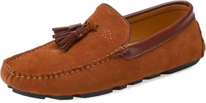 HOOENG Driving Moccasins Smoking Loafer for Men Tassel Suede Vamp Genuine Leather Round Toe Comfortable Flexible Resistant Soft Casual Slip on