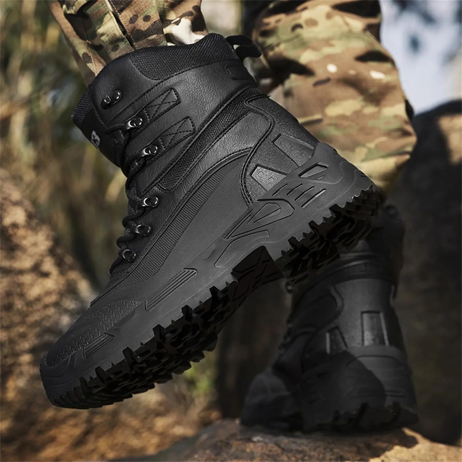 JiuQing Men's Waterproof Tactical Military Boots Anti Slip Platform Combat Boots Outdoor Hiking Work Boots