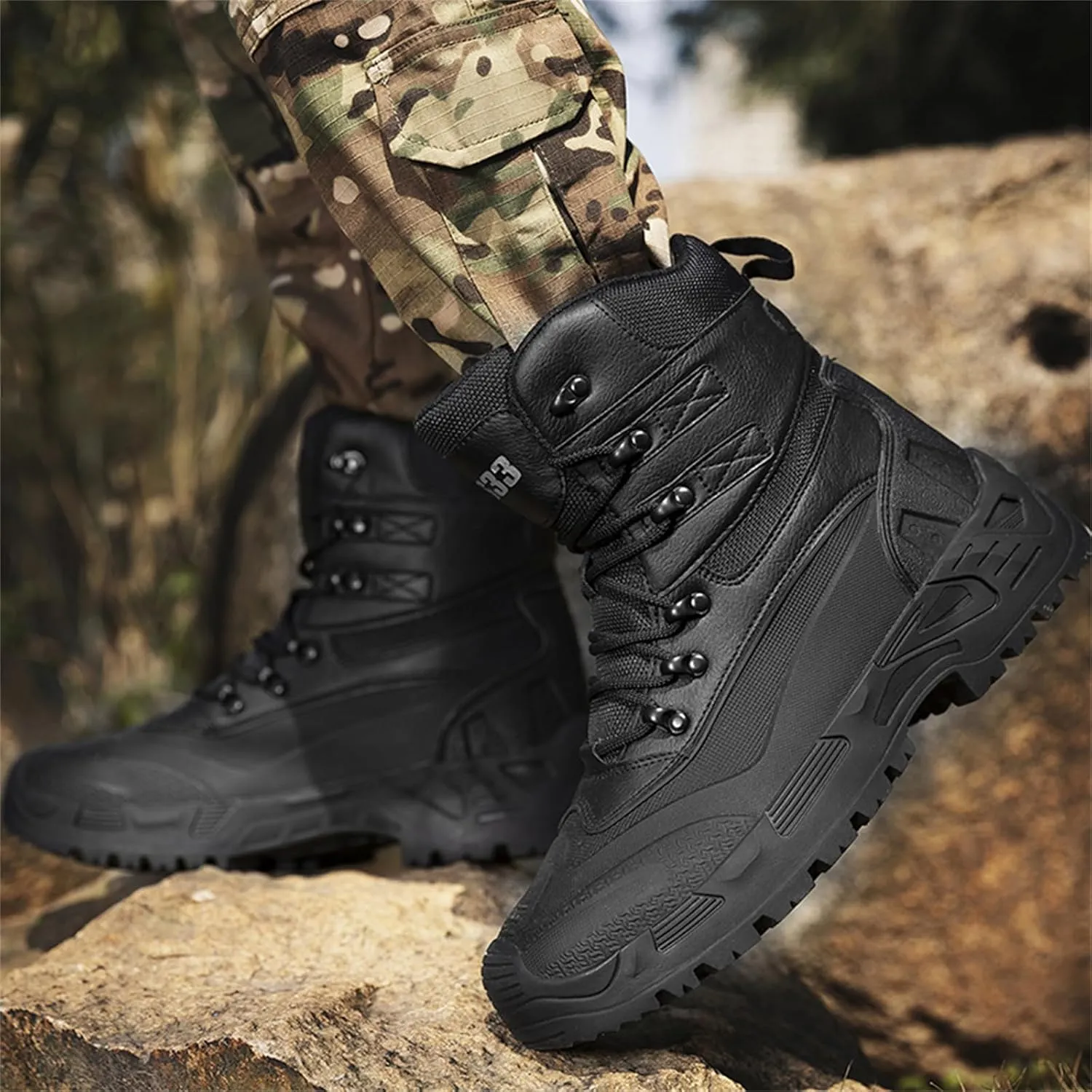 JiuQing Men's Waterproof Tactical Military Boots Anti Slip Platform Combat Boots Outdoor Hiking Work Boots