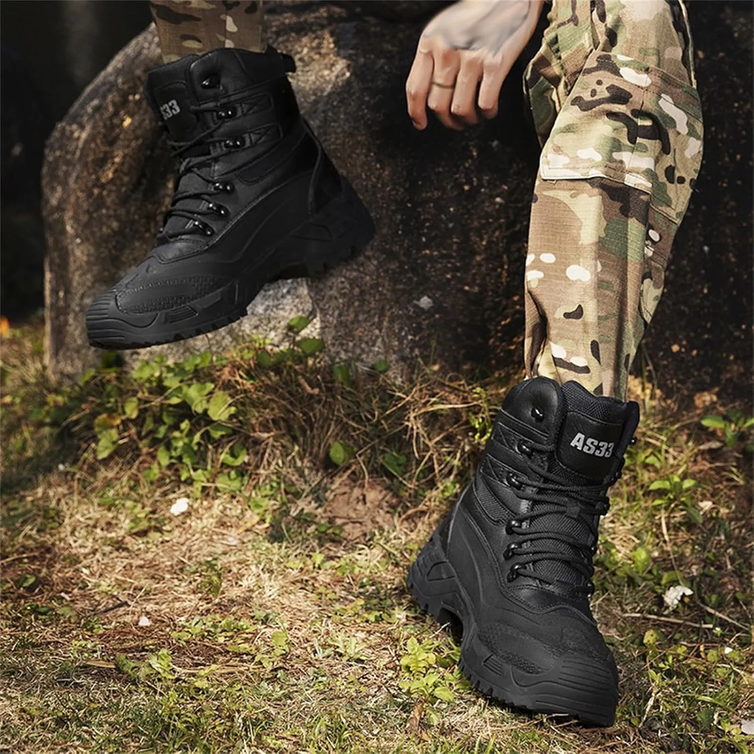 JiuQing Men's Waterproof Tactical Military Boots Anti Slip Platform Combat Boots Outdoor Hiking Work Boots