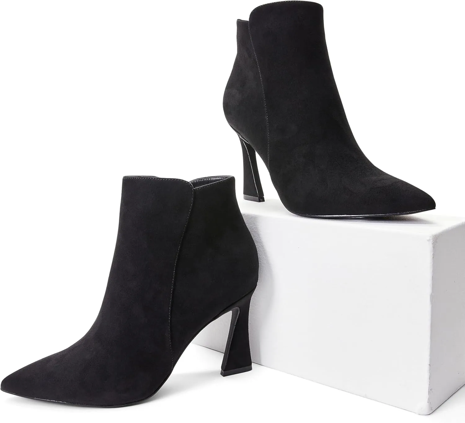 JustFab Womens Kitten Heel Ankle Boots Black Fall Boots Ankle Booties Pointed Toe Short Boots - Yesenia (Size 5, Black)