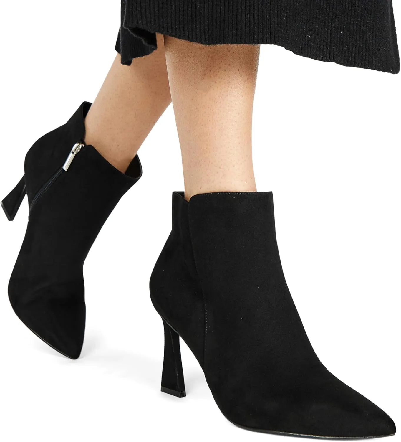 JustFab Womens Kitten Heel Ankle Boots Black Fall Boots Ankle Booties Pointed Toe Short Boots - Yesenia (Size 5, Black)