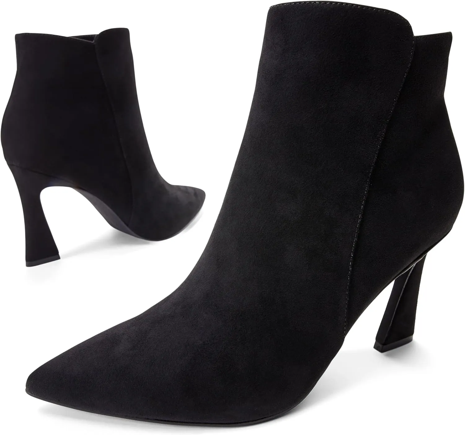 JustFab Womens Kitten Heel Ankle Boots Black Fall Boots Ankle Booties Pointed Toe Short Boots - Yesenia (Size 5, Black)