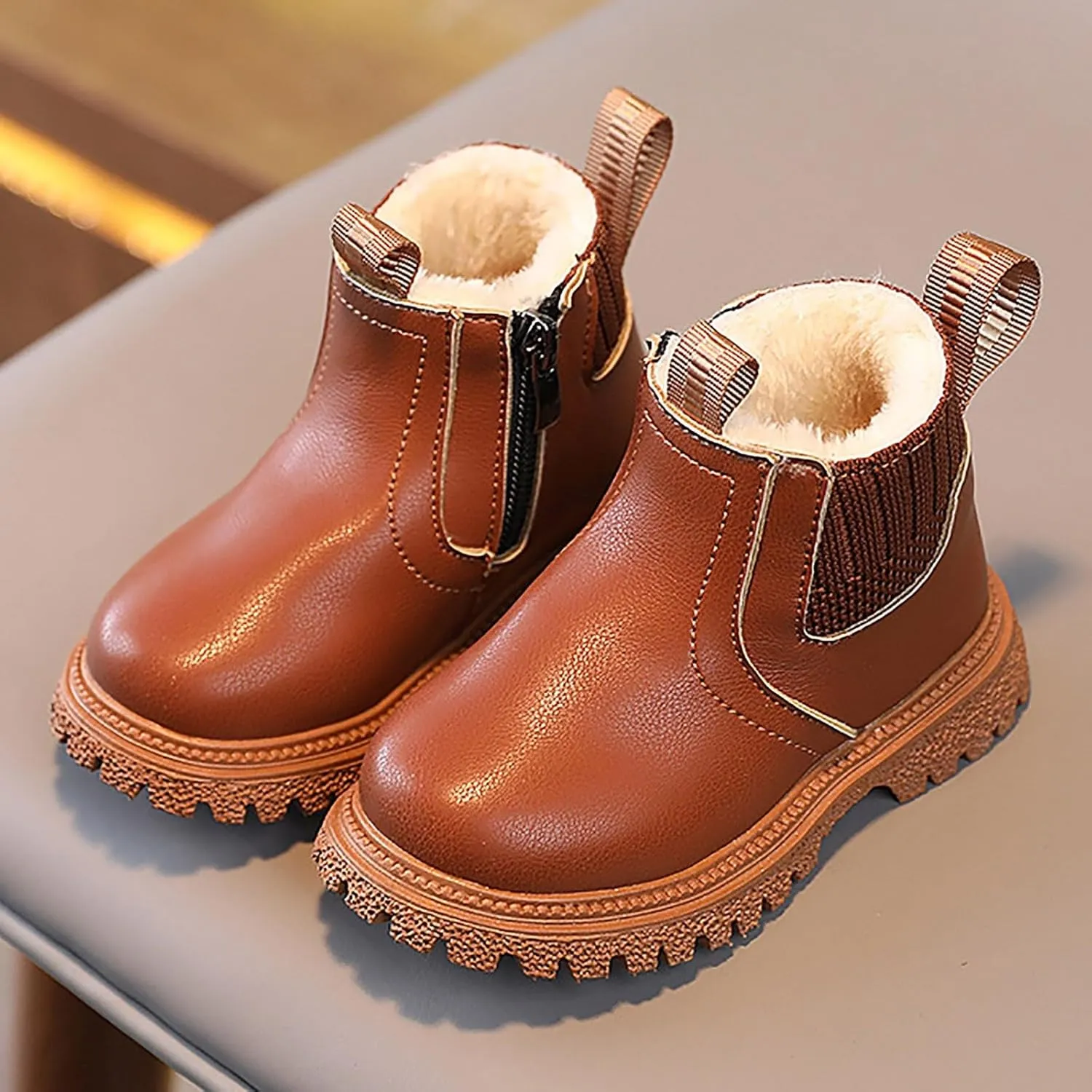 Kids Girls Ankle Bootie Side Zipper Short Suede Booties Slip on Faux Leather Booties Side Zip Low Heels Little Big Kid