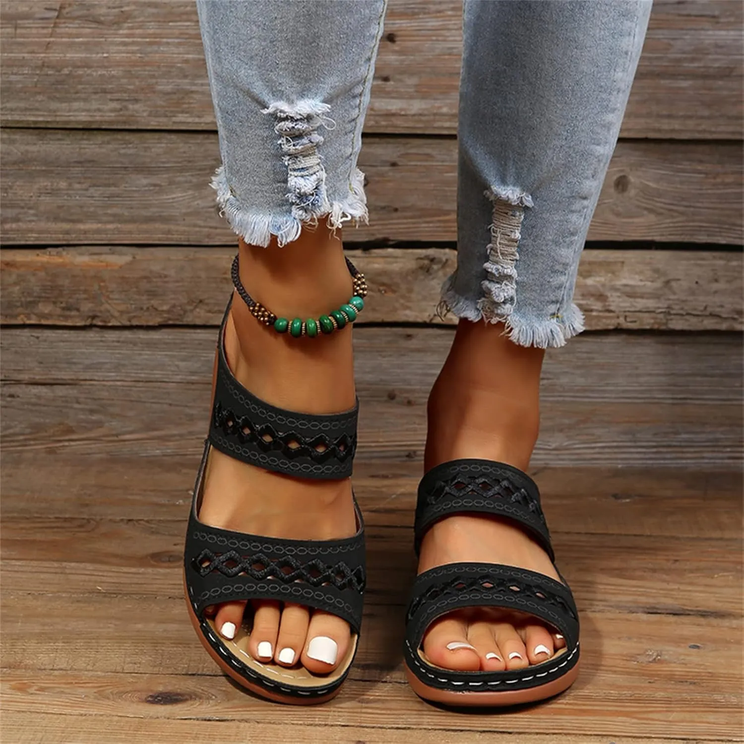 Ladmiple Orthotic Sandals For Women Plantar Fasciitis Fashion Slides Slip On Orthopedic Slipper With Comfortable Arch Support