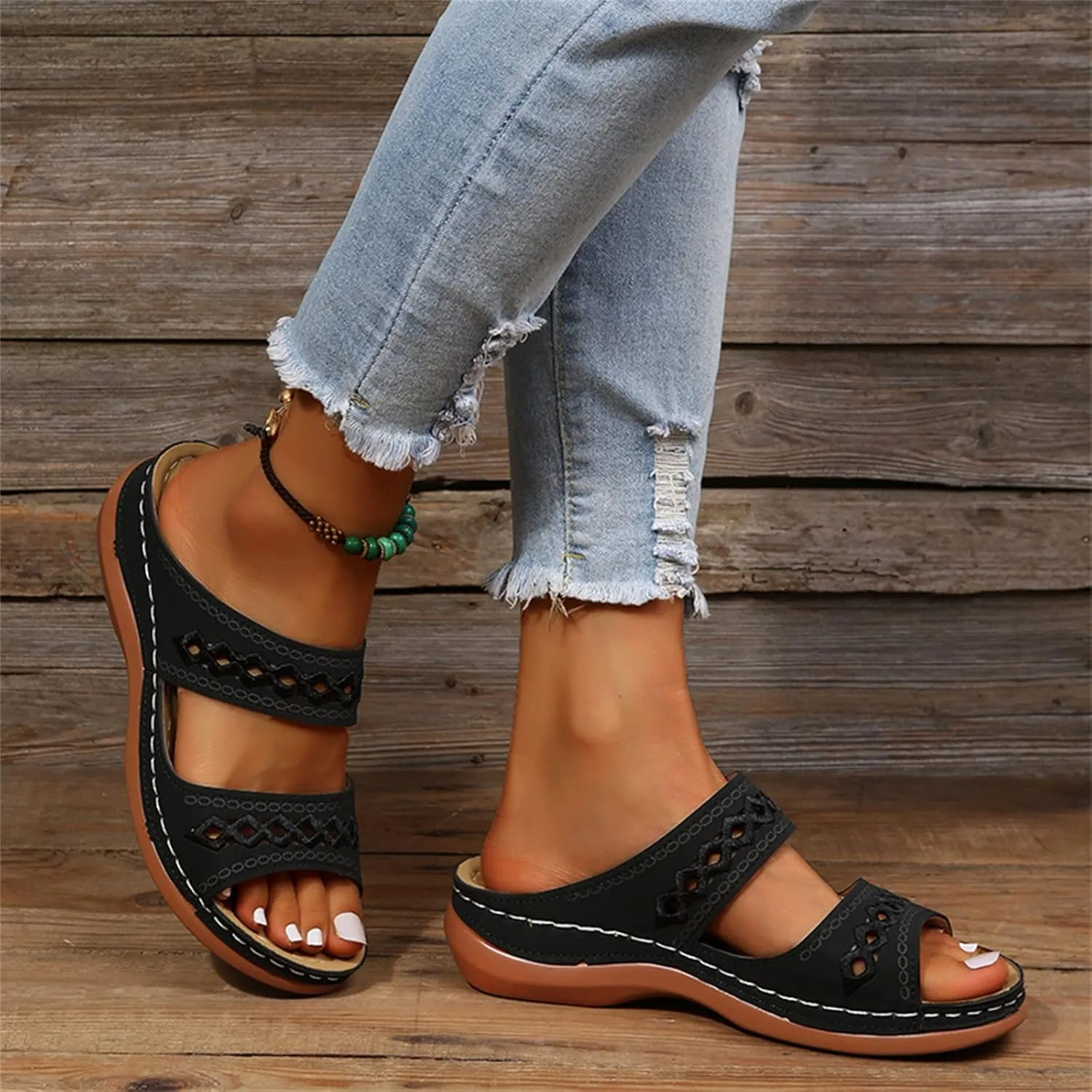 Ladmiple Orthotic Sandals For Women Plantar Fasciitis Fashion Slides Slip On Orthopedic Slipper With Comfortable Arch Support