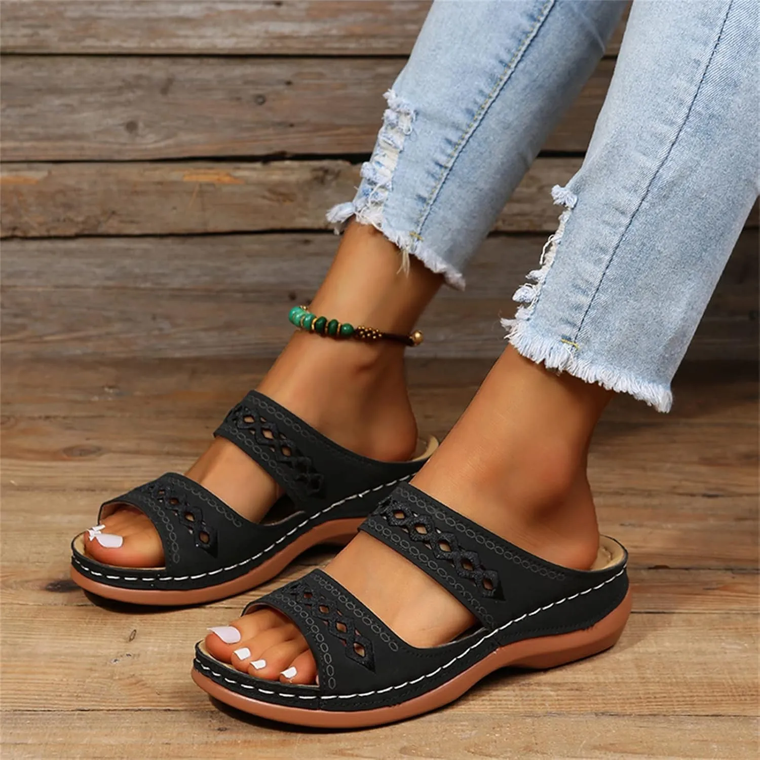 Ladmiple Orthotic Sandals For Women Plantar Fasciitis Fashion Slides Slip On Orthopedic Slipper With Comfortable Arch Support
