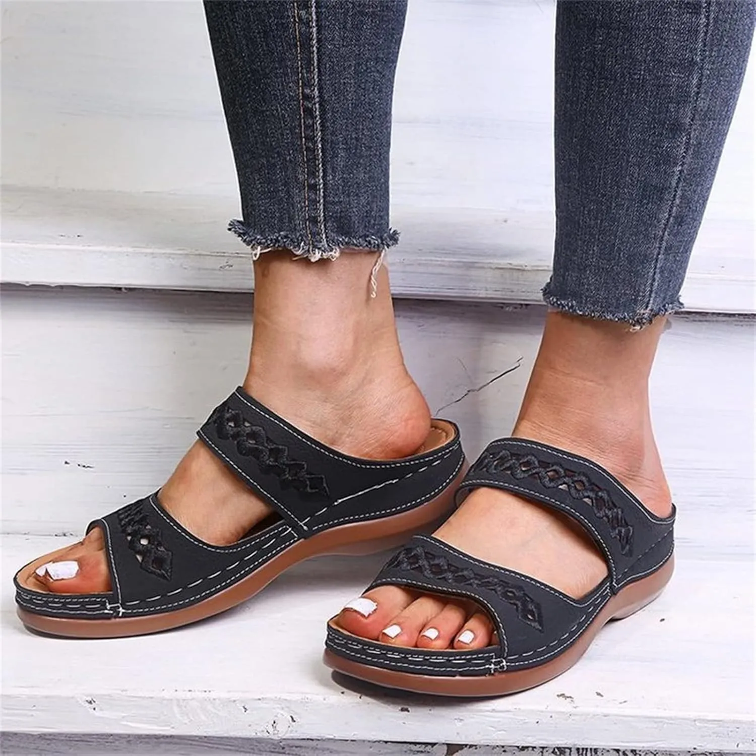 Ladmiple Orthotic Sandals For Women Plantar Fasciitis Fashion Slides Slip On Orthopedic Slipper With Comfortable Arch Support