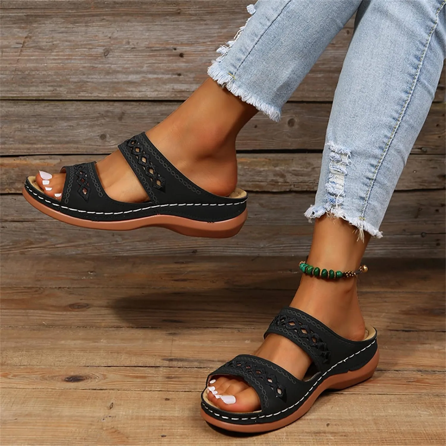 Ladmiple Orthotic Sandals For Women Plantar Fasciitis Fashion Slides Slip On Orthopedic Slipper With Comfortable Arch Support