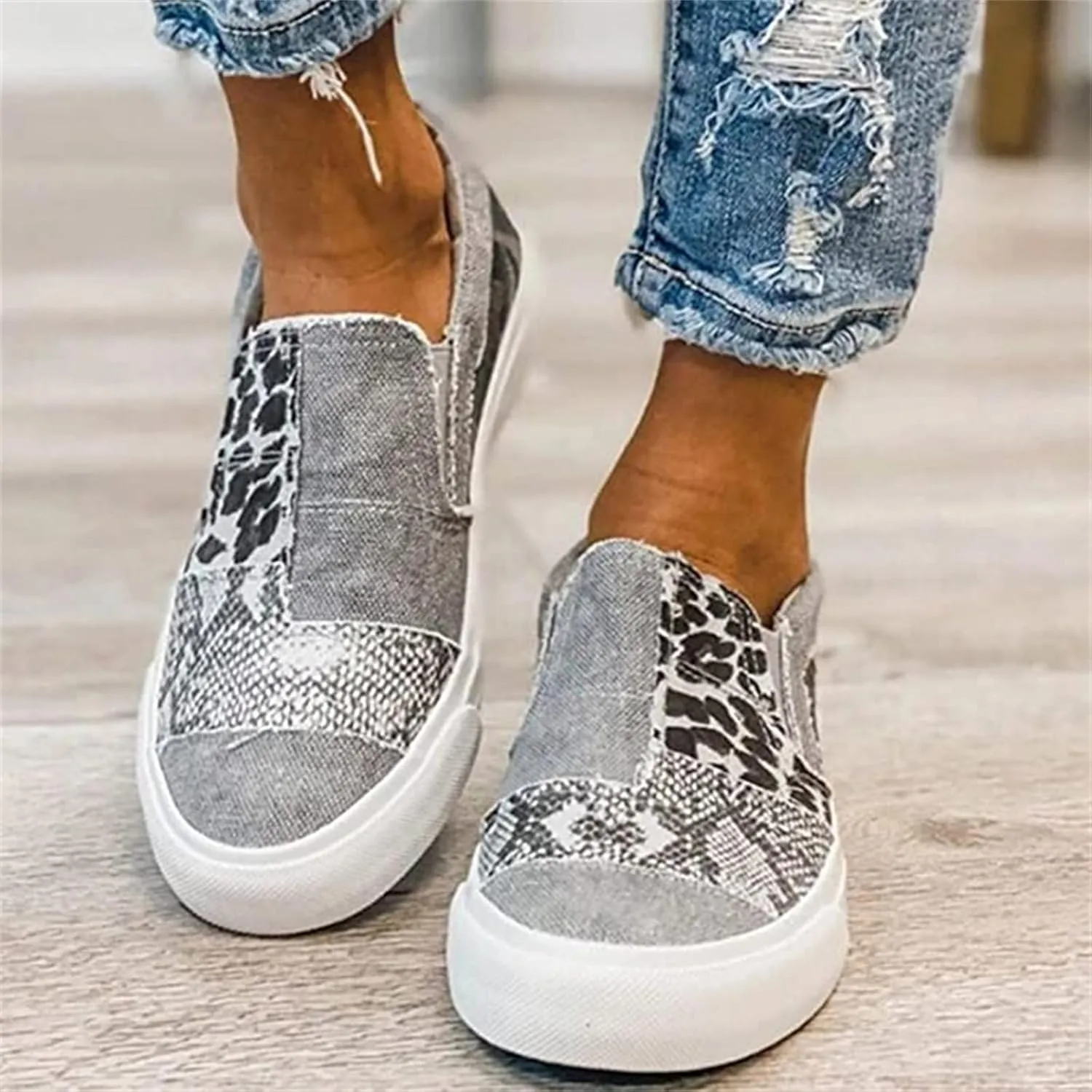 Ladmiple Sneakers For Women Slip On Wide Width Low Top Casual Canvas Walking Shoes Dressy Summer Fashion Flats Loafers