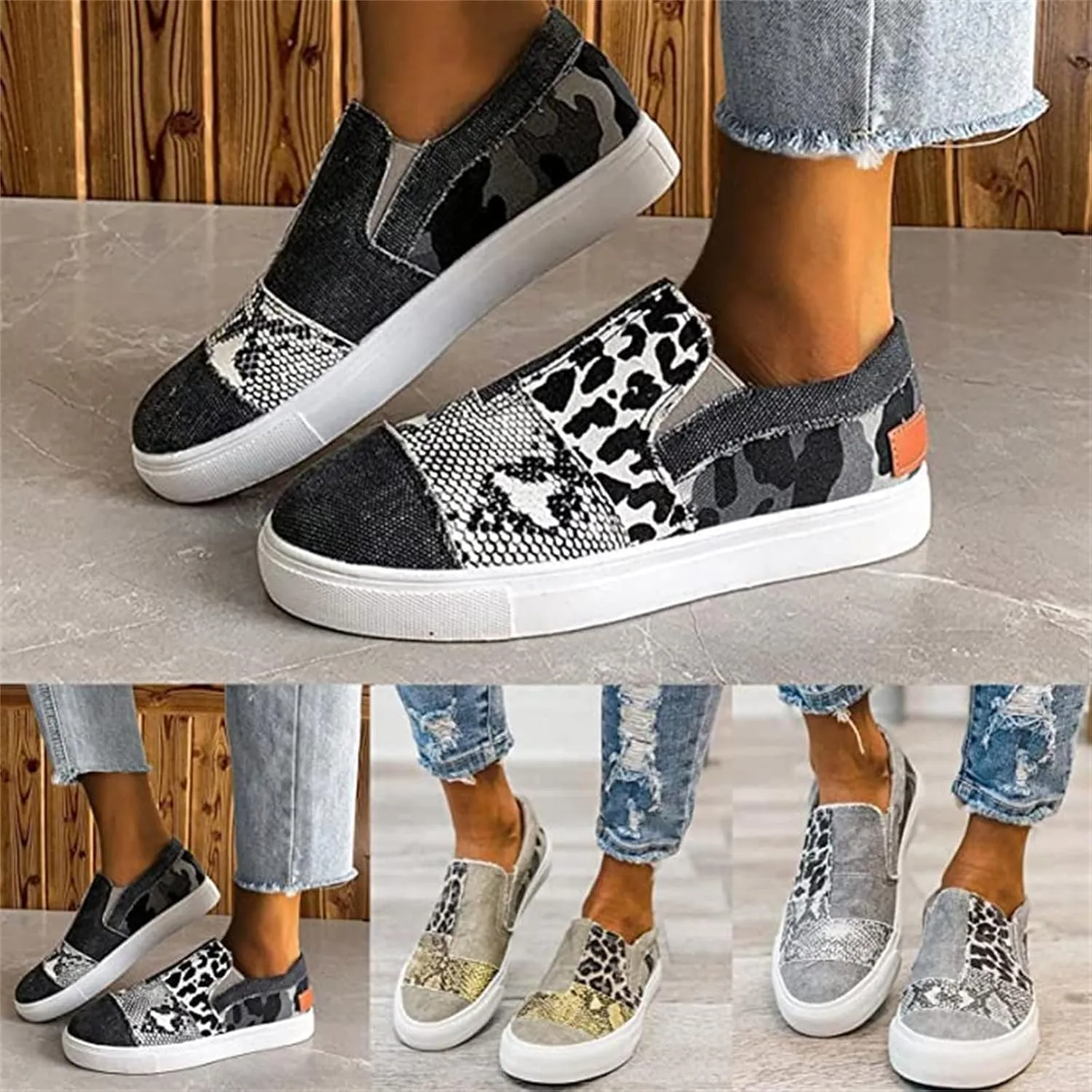 Ladmiple Sneakers For Women Slip On Wide Width Low Top Casual Canvas Walking Shoes Dressy Summer Fashion Flats Loafers