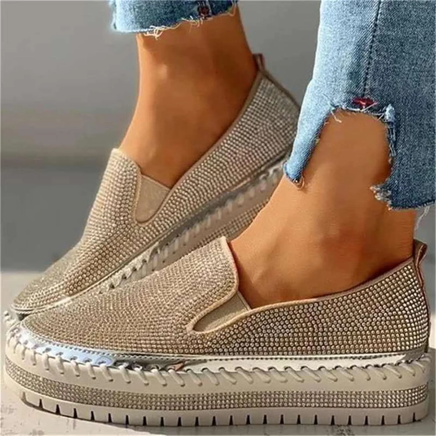 Ladmiple Sneakers For Women Walking Shoes Wide Width Slip On Loafers Comfort Fashion Dressy Casual Summer Glitter Shoes