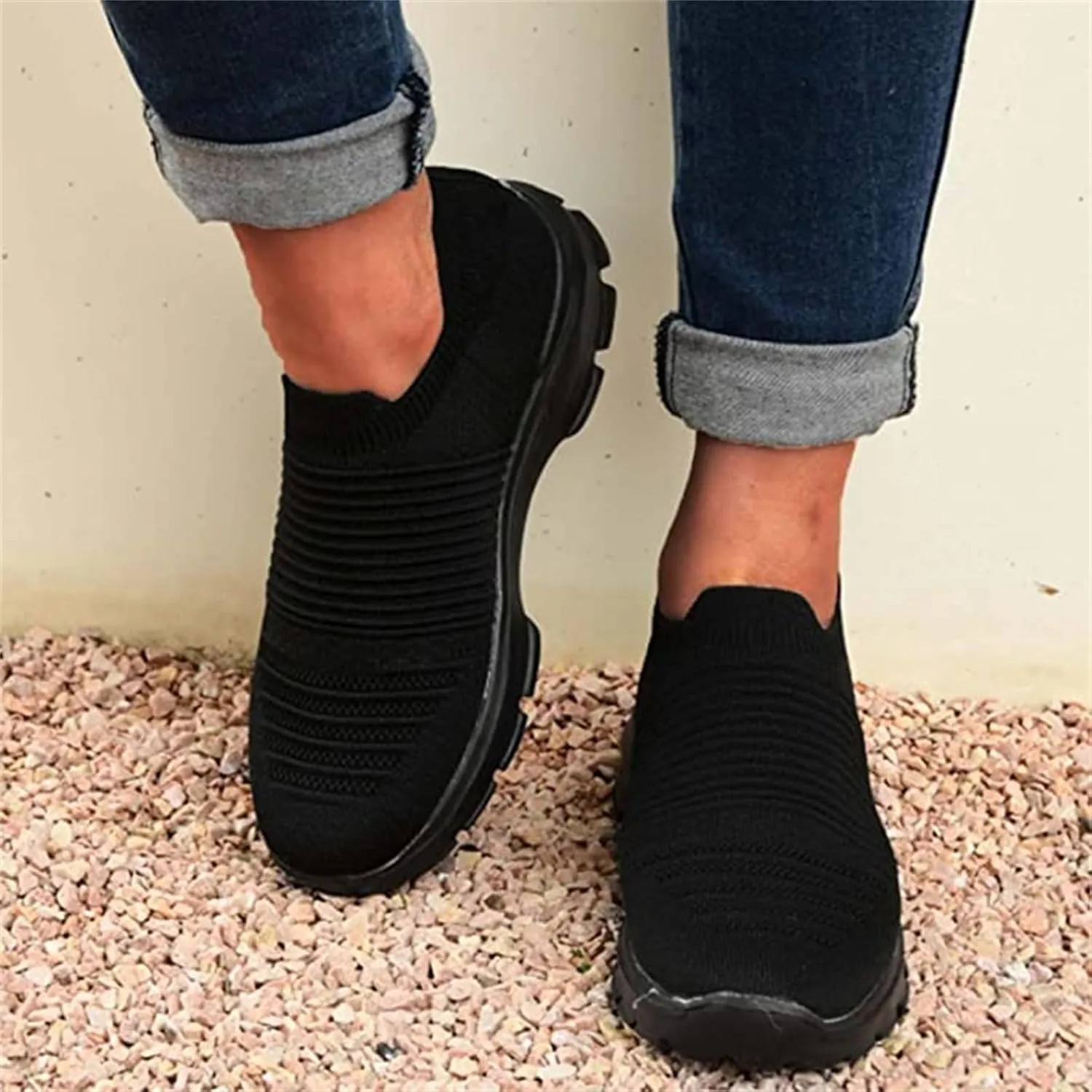 Ladmiple Walking Shoes Women Arch Support Slip On Sneakers Casual Athletic Gym Comfort Fashion Tennis Running Sneakers