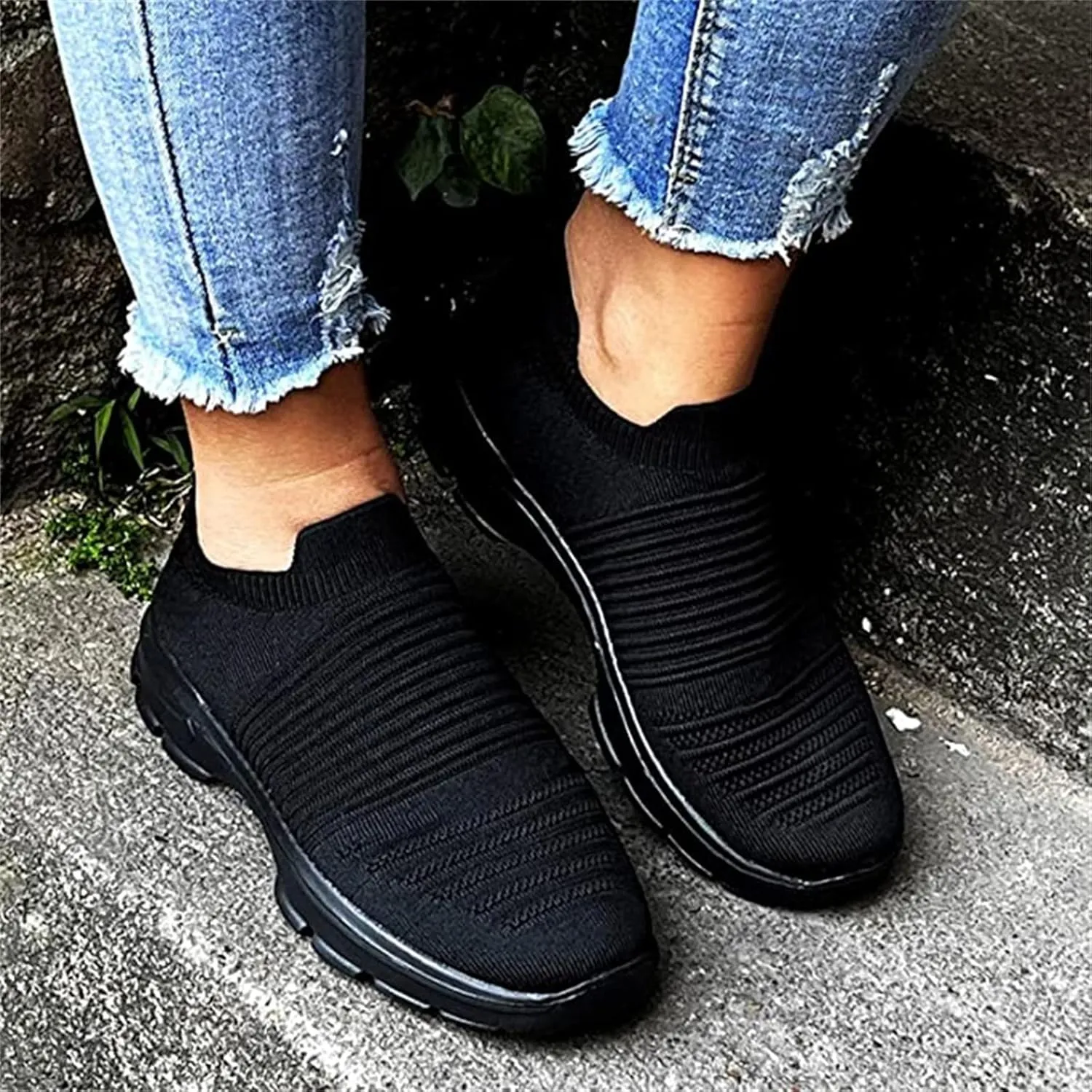 Ladmiple Walking Shoes Women Arch Support Slip On Sneakers Casual Athletic Gym Comfort Fashion Tennis Running Sneakers