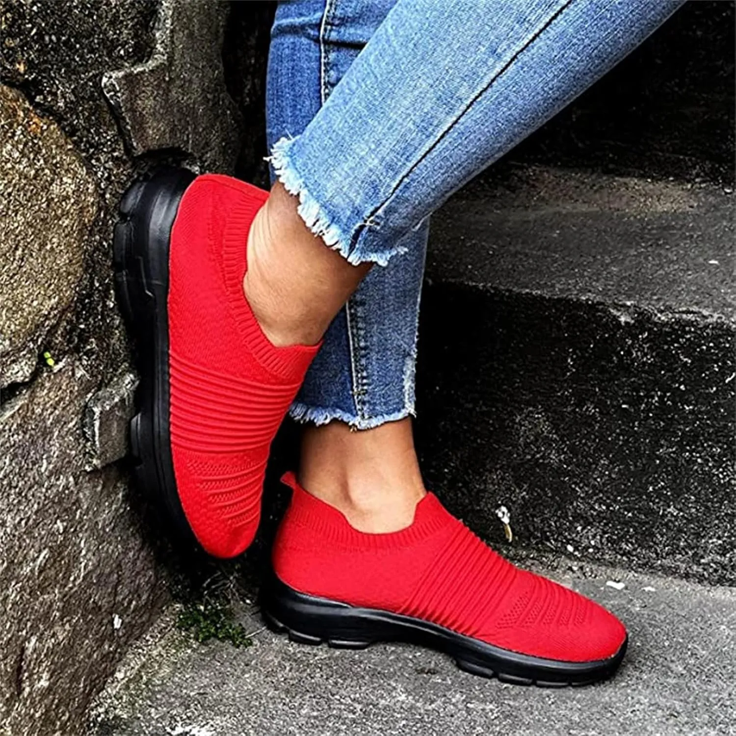 Ladmiple Walking Shoes Women Arch Support Slip On Sneakers Casual Athletic Gym Comfort Fashion Tennis Running Sneakers