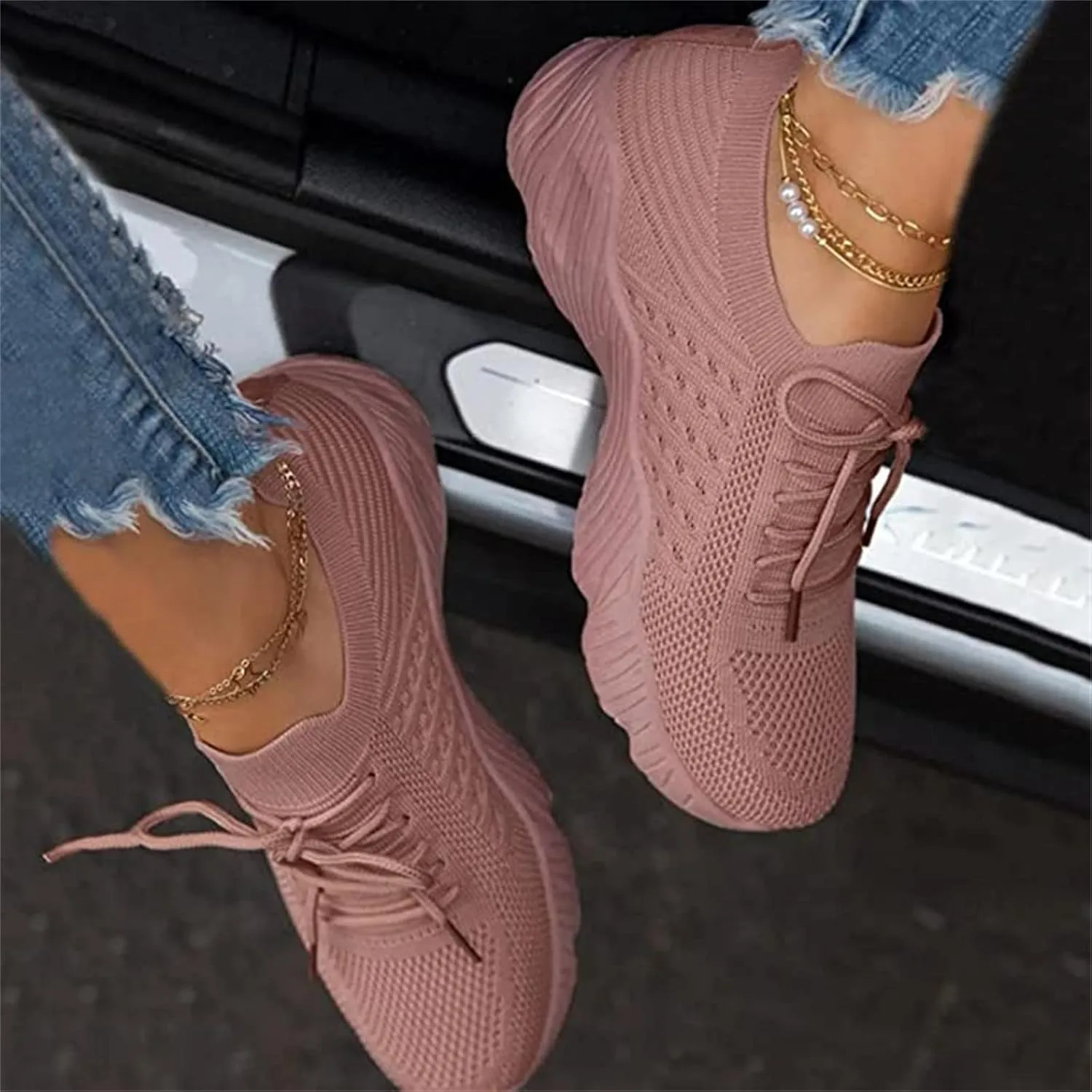 Ladmiple Walking Shoes Women Comfort Slip On Lightweight Breathable Tennis Shoes Athletic Sneakers for Running Workout