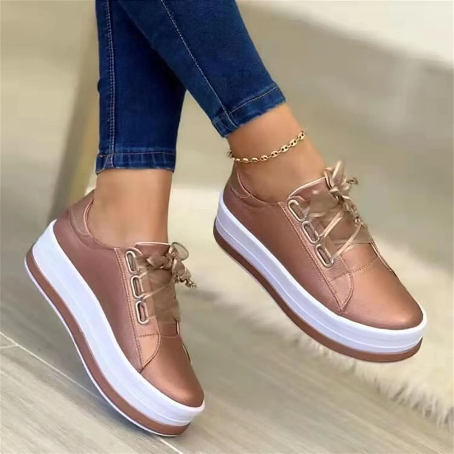 Ladmiple Womens Shoes Dressy Casual Loafers Memory Foam Slip On Leather Sneakers Comfort Fashion Lace Up Walking Shoes