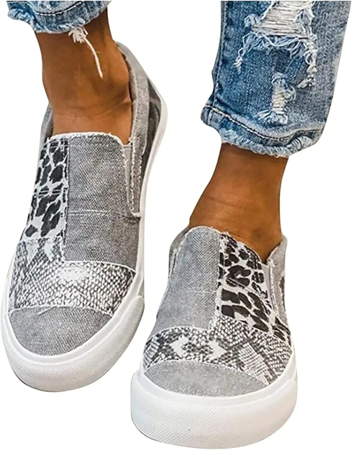 Lausiuoe Shoes For Women Sneakers Cute Fashion Canvas Walking Shoes Non-Slip Casual Low Top Soft Slip On Flat Loafers