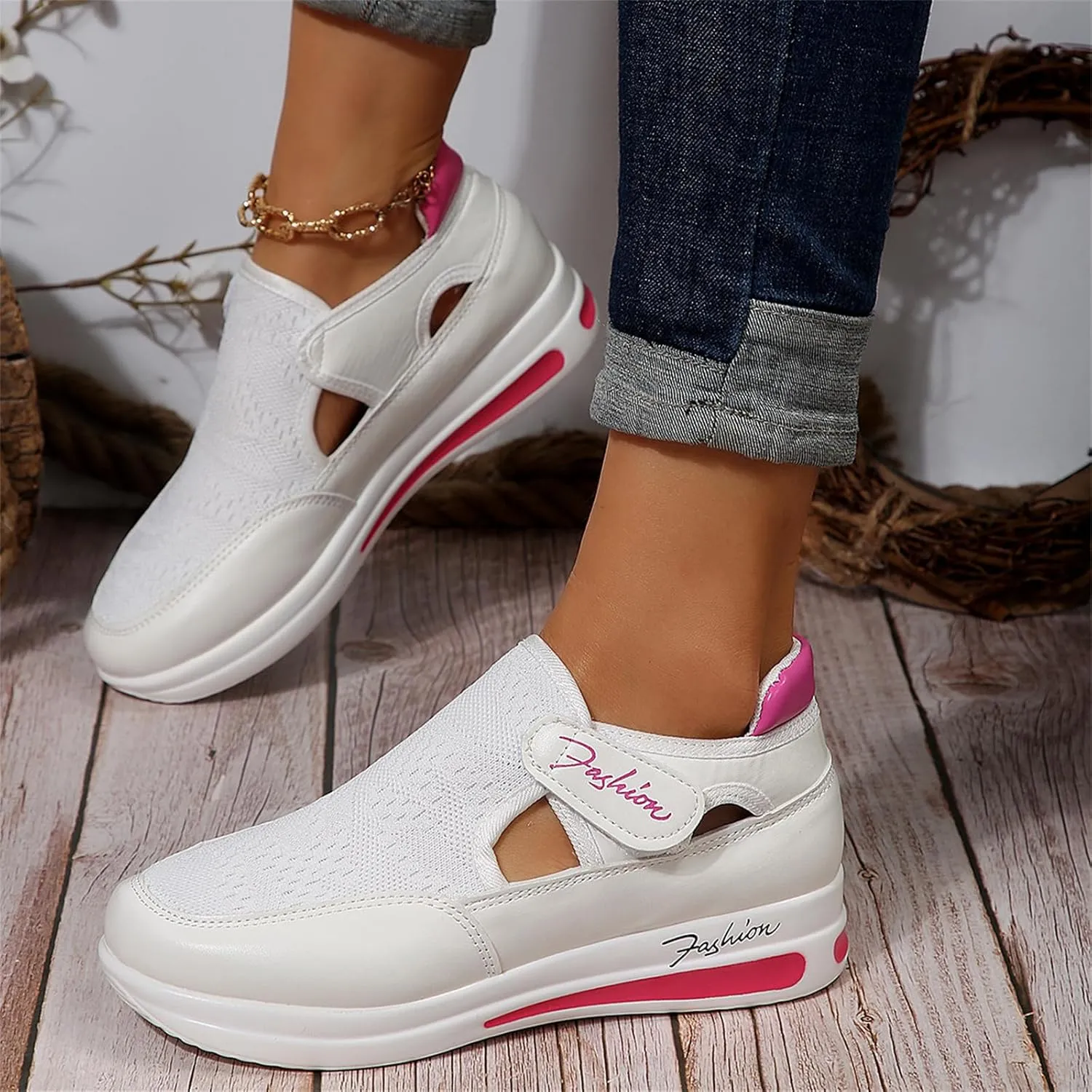 Lausiuoe Sneakers For Women Platform Slip On Fashion Canvas Shoes Lightweight Non-Slip Casual Comfortable Walking Flat Loafer