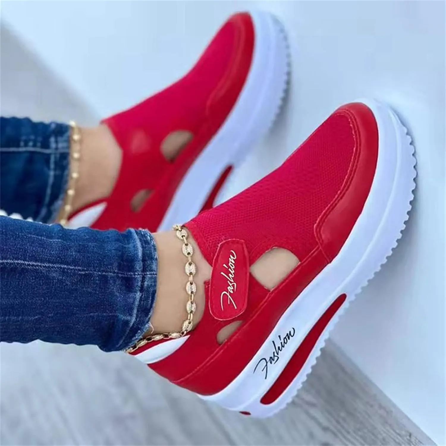 Lausiuoe Sneakers For Women Platform Slip On Fashion Canvas Shoes Lightweight Non-Slip Casual Comfortable Walking Flat Loafer