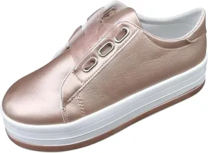 Lausiuoe Sneakers For Women Walking Shoes Wide Width Fashion Leather Sneakers Non-Slip Low Top Slip On Flat Loafers