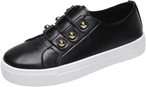 Lausiuoe Sneakers For Women Walking Shoes Wide Width Low Top Casual Fashion Slip On Soft Non-Slip Leather Flat Loafers