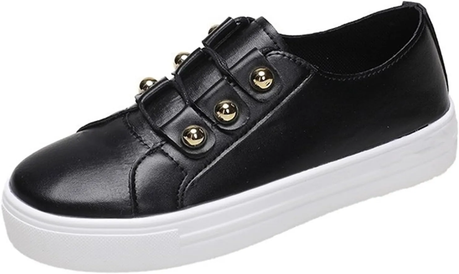 Lausiuoe Sneakers For Women Walking Shoes Wide Width Low Top Casual Fashion Slip On Soft Non-Slip Leather Flat Loafers