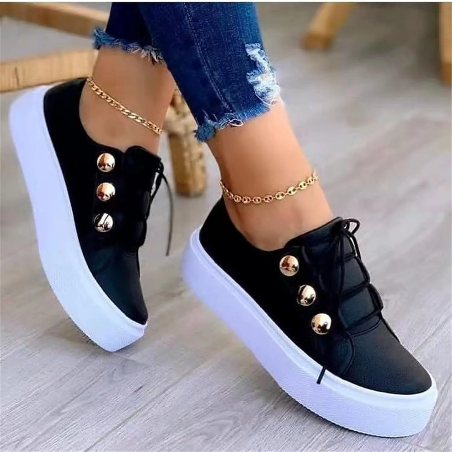 Lausiuoe Sneakers For Women Walking Shoes Wide Width Low Top Casual Fashion Slip On Soft Non-Slip Leather Flat Loafers