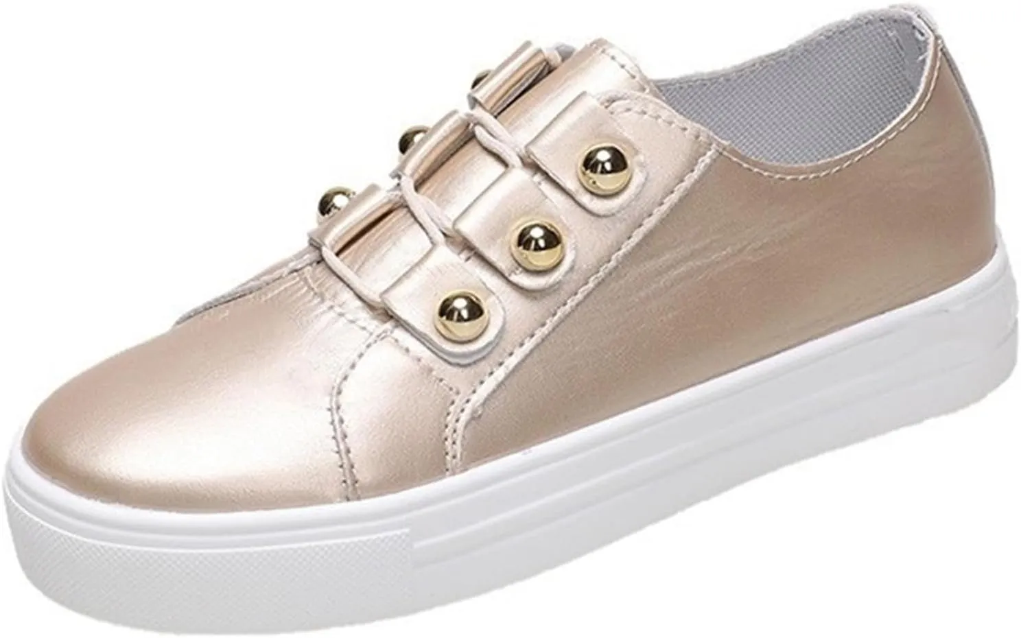 Lausiuoe Sneakers For Women Walking Shoes Wide Width Slip on Low Top Leather Sneakers Non Slip Fashion Flat Loafers